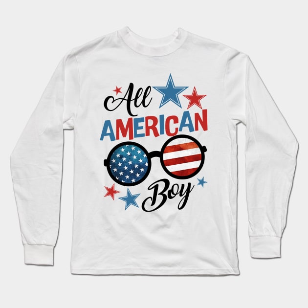 All American Boy Patriotic US Flag July 4th Long Sleeve T-Shirt by suttonouz9